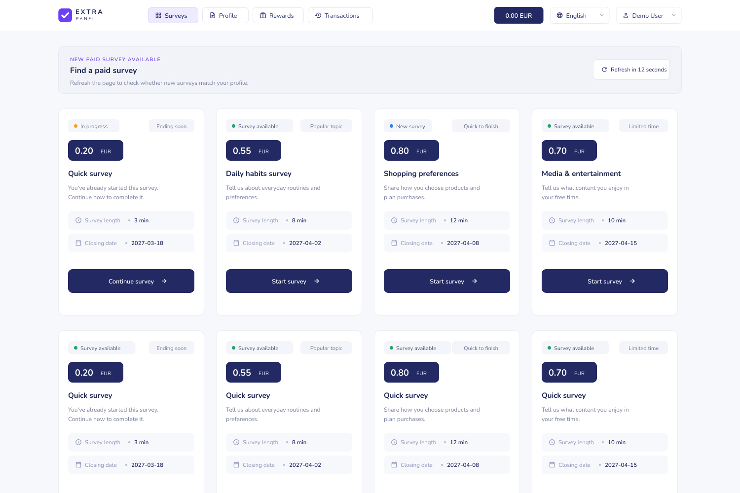 Available paid surveys in the panel app