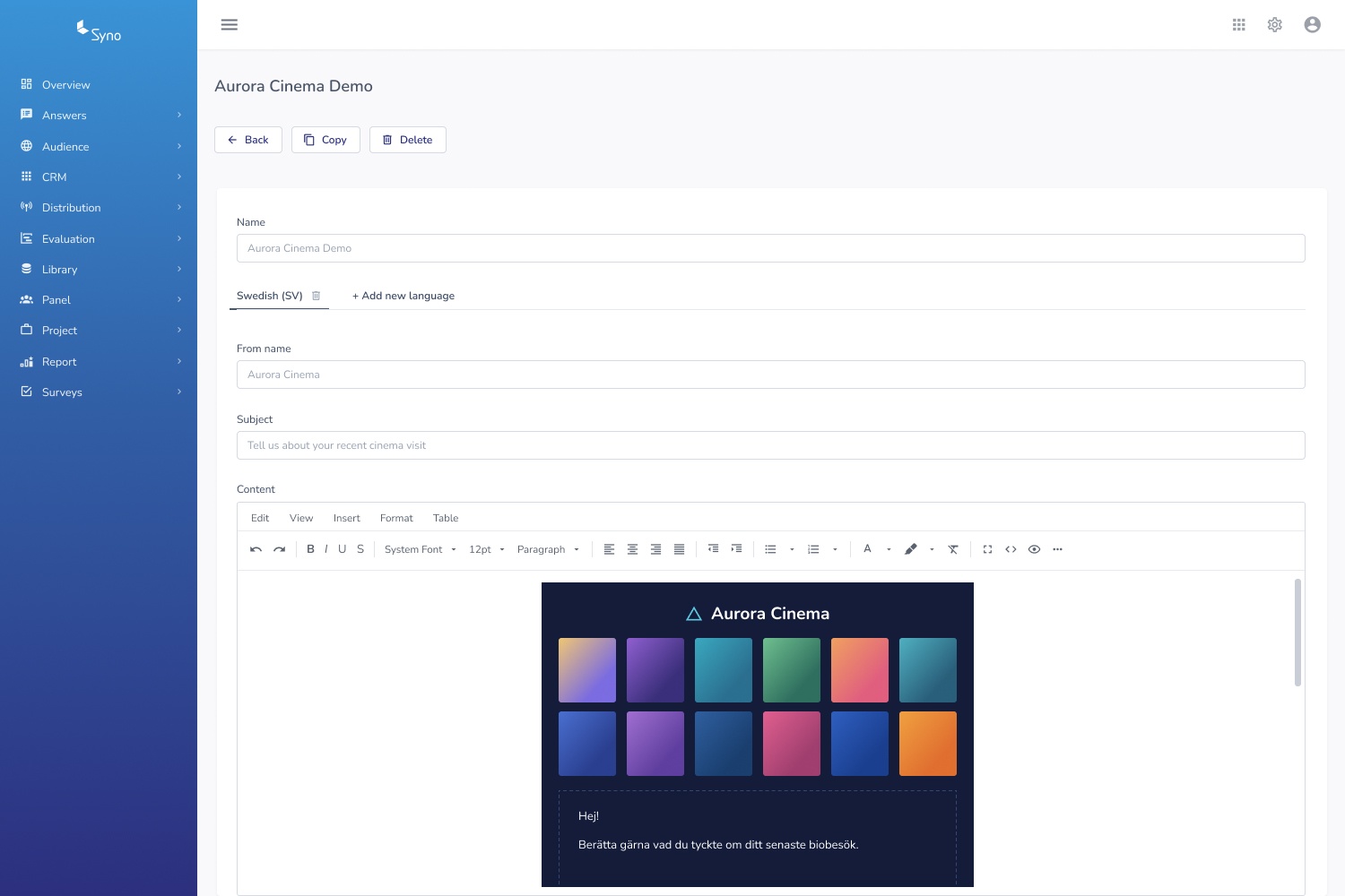 Multilingual email template editor