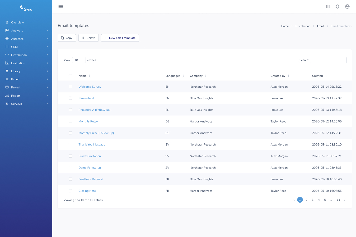 Email templates library