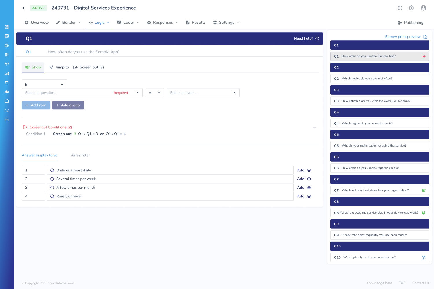 Condition tool in Syno Survey