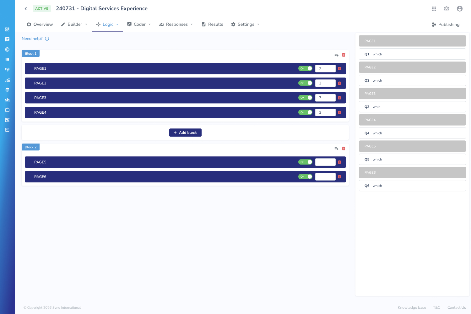 Randomization settings in Syno Survey